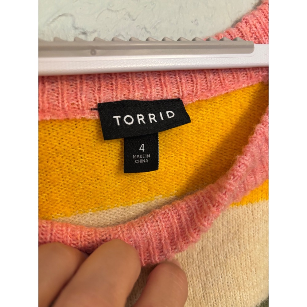Torrid Multi Color Striped Scoop Neck Sweater Pocket Plus Size 4 - Picture 3 of 8